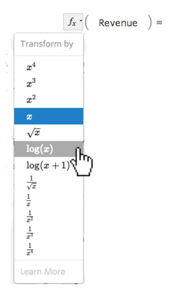 Transformation aus Dropdown-Liste auswählen