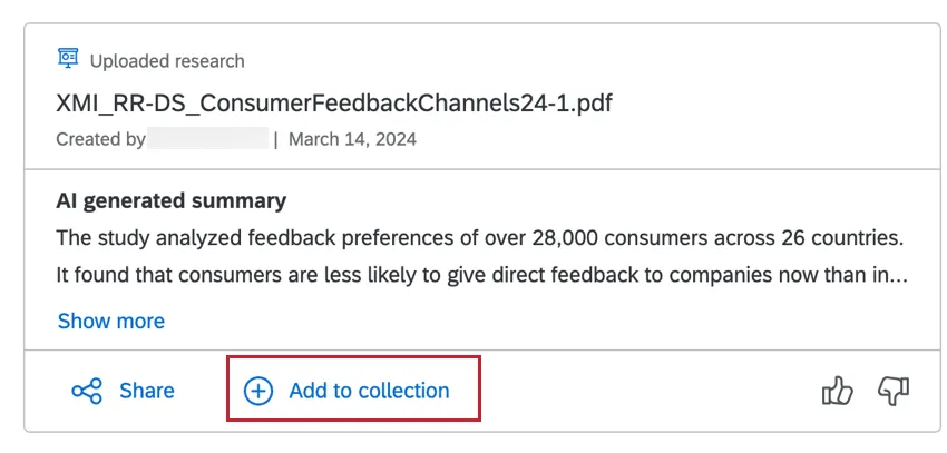 Add to collection button in the bottom-left of a search result