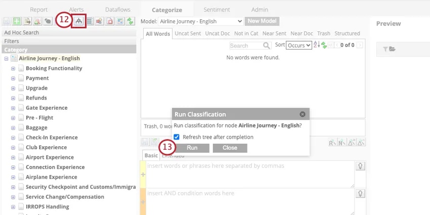 Click the run classification button and then select run