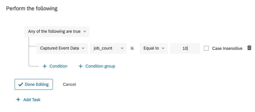 adding a condition on a servicenow event