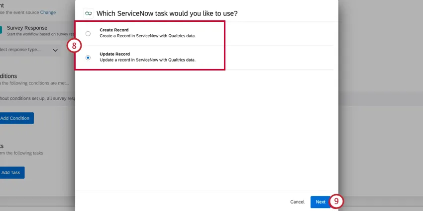 escolher o que você gostaria de fazer no servicenow