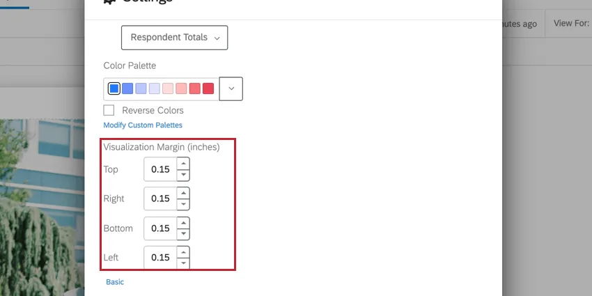 depois de clicar em advanced (avançado) em margins (margens), você pode definir a margem em cada lado de uma visualização de forma independente