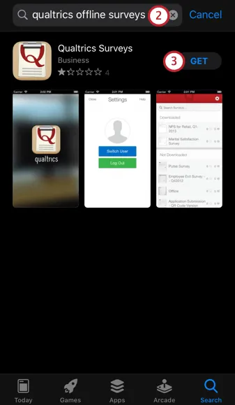 Buscando la aplicación de encuestas sin conexión de qualtrics en la tienda de aplicaciones