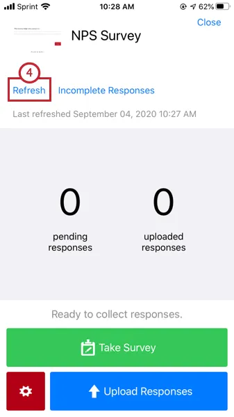 die Drucktaste zum Aktualisieren oben links im Umfrage