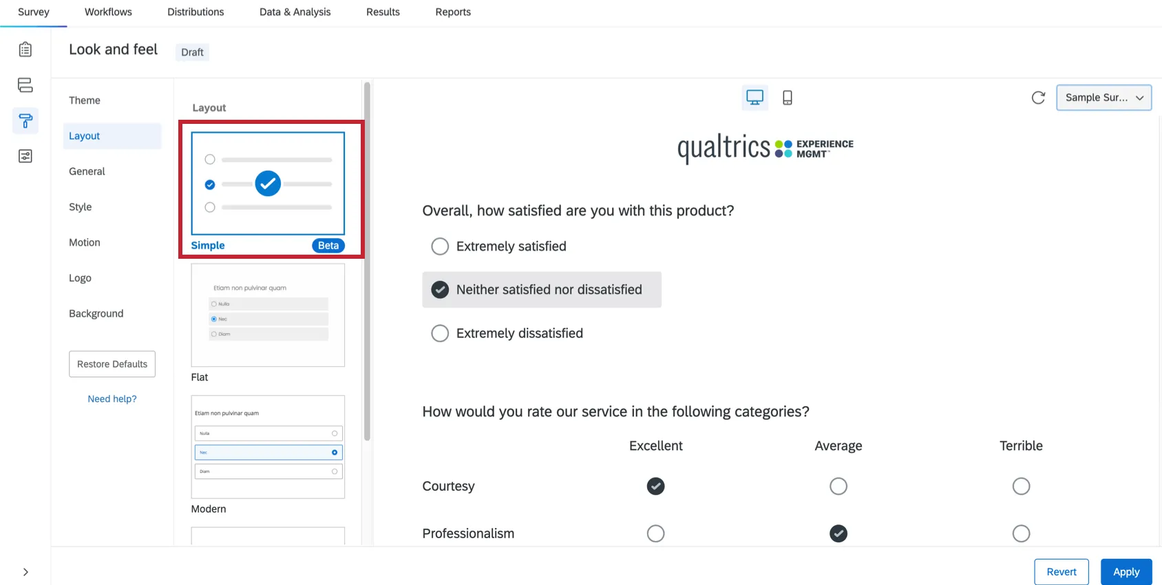 Présentation de la mise en page simple dans Apparence