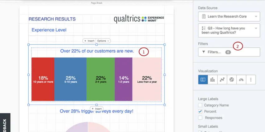 Filtros no painel de edição visualização