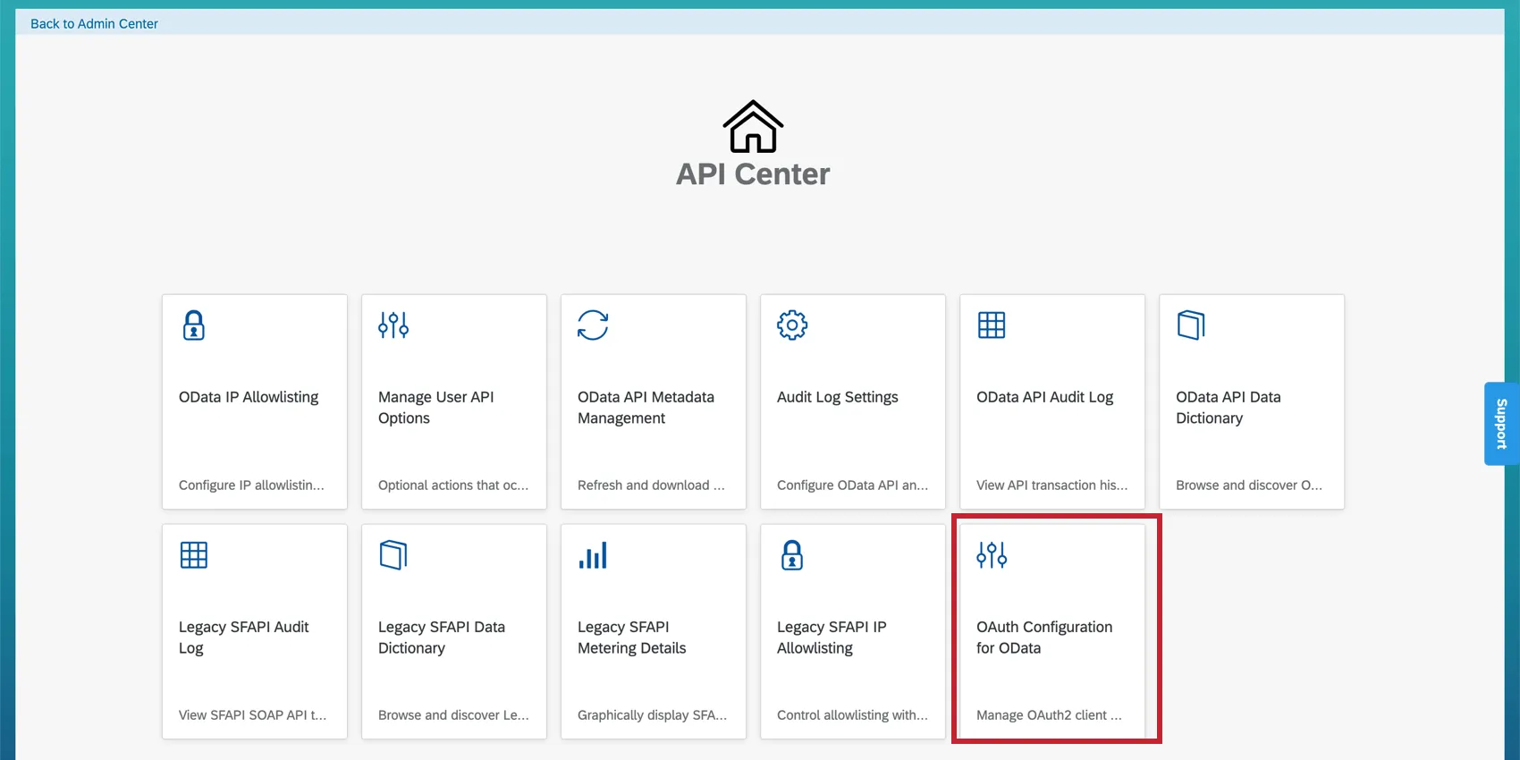 Élément du menu de configuration de Successfactors OAuth.