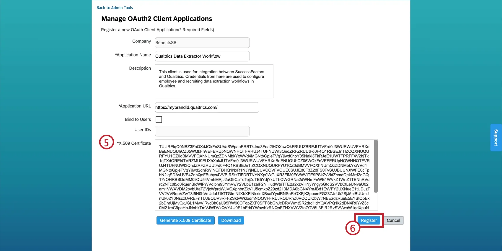 Menú de configuración para la configuración de OAuth, resalta dónde ingresar la clave pública generada en el paso 1.