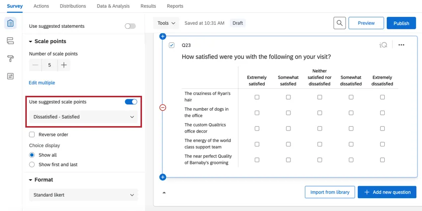 the use suggested scale points toggle