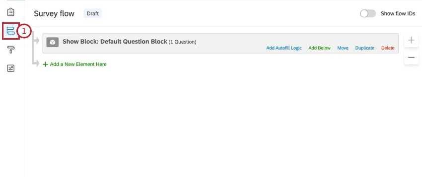 navigating to the survey flow by clicking the survey flow icon on the left navigation bar
