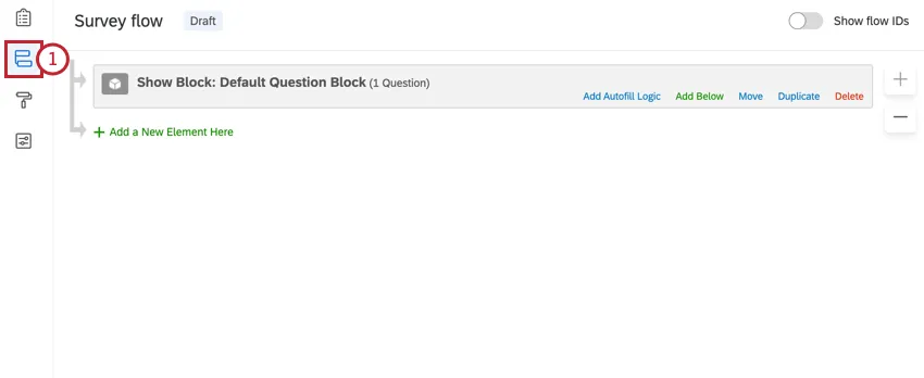 navigating to the survey flow by clicking the survey flow icon on the left navigation bar