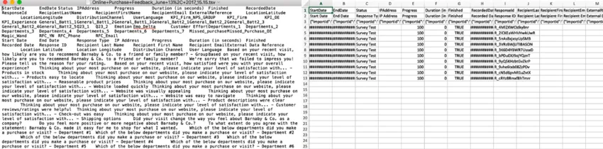 Exportación de datos abierta en un editor de texto simple y en una hoja de cálculo