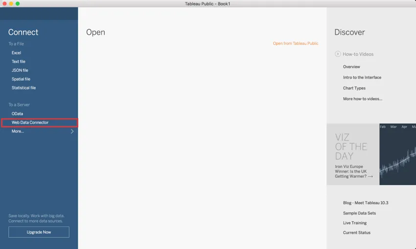TableauでWeb Data Connectorを選択