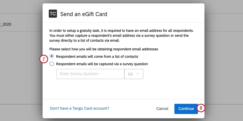 Auswählen, woher die E-Mails der Befragte:r kommen