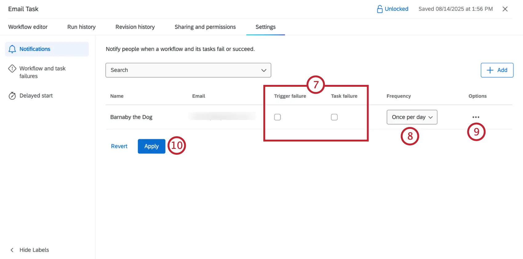 Selezionare le impostazioni di notifica e applicare le modifiche