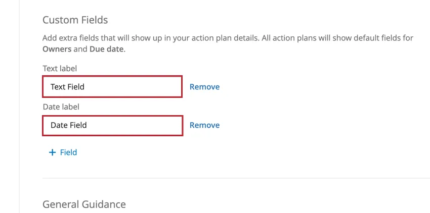 two fields, one text and one date. for these fields, you enter a label for the field only
