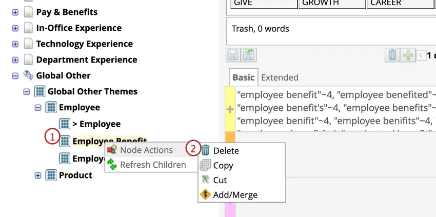 Delete from node actions
