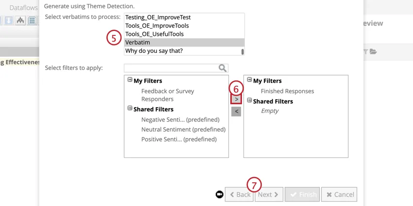 Sélectionnez les verbatims que vous souhaitez analyser