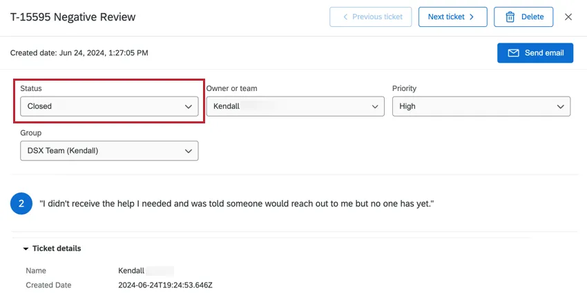 Dropdown in Status column