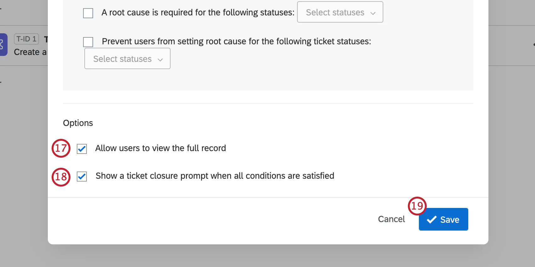 Options in ticket task