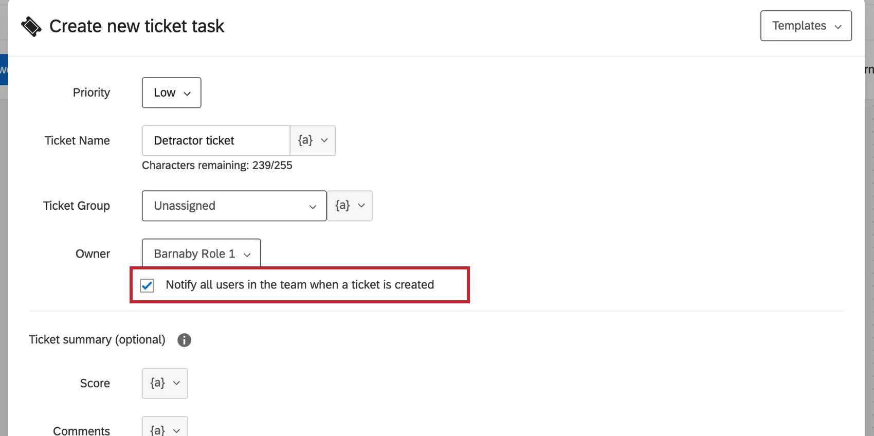 Checkbox to notify user via email