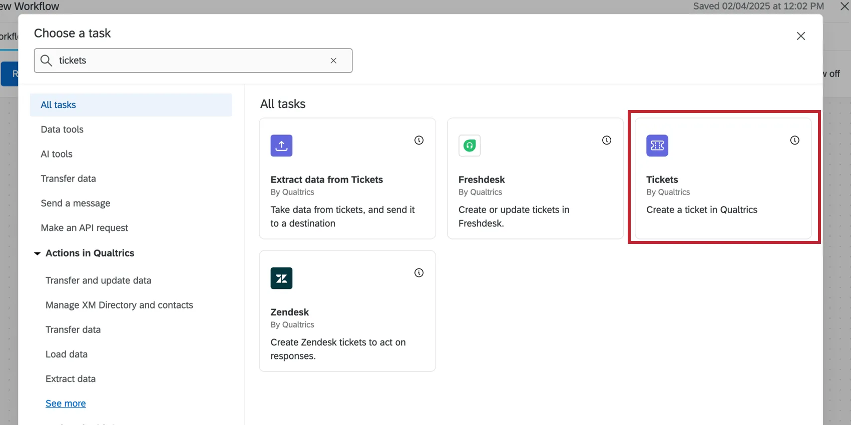selecting the tickets task
