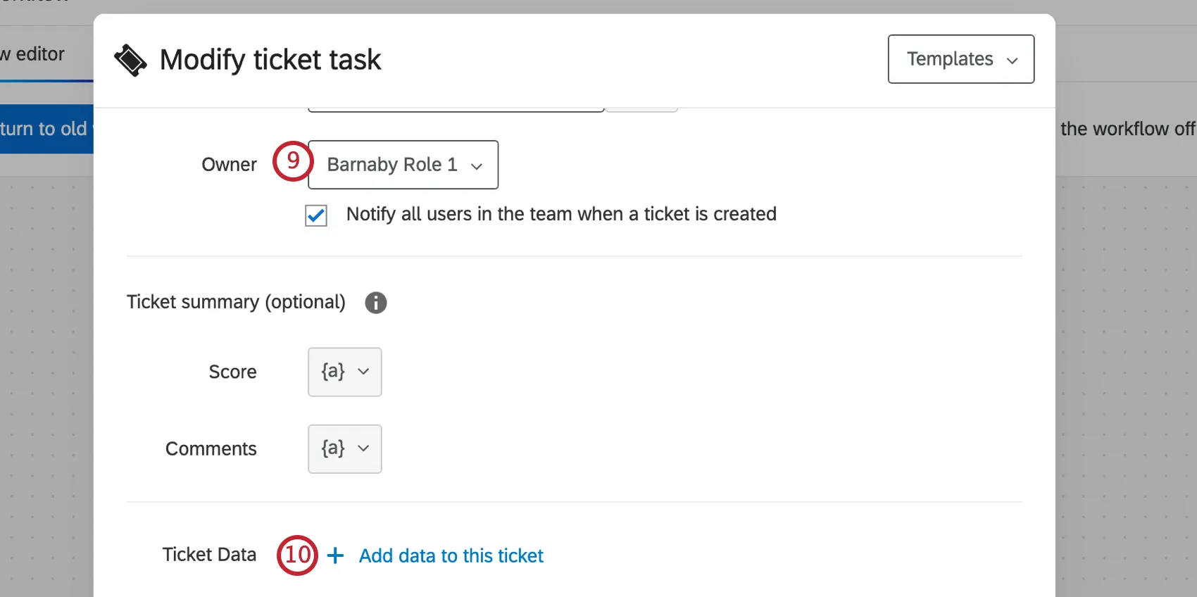 Datos del Ticket en la tarea del ticket