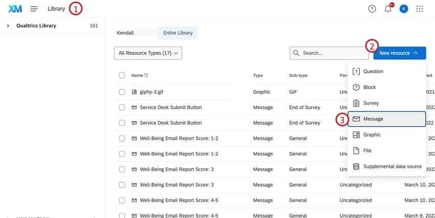 Hinzufügen einer Nachricht aus der Bibliothek