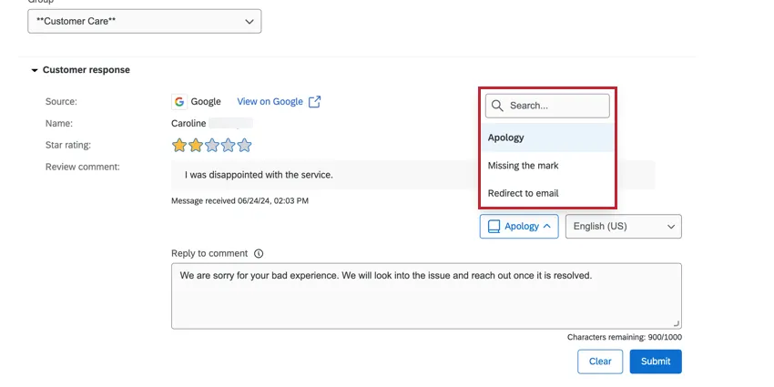 Template dropdown menu highlighted