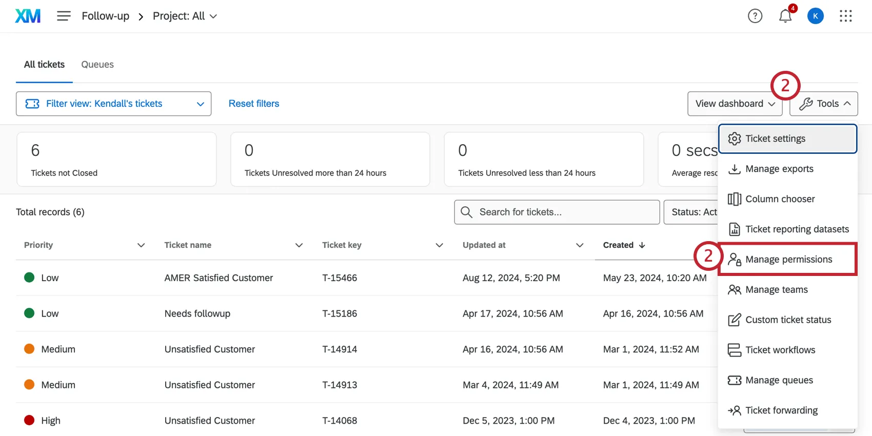 selecting manage permissions from the tools menu