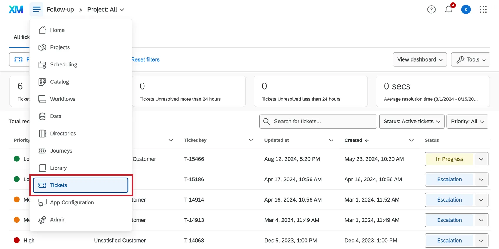 Entradas desde el menú de navegación global