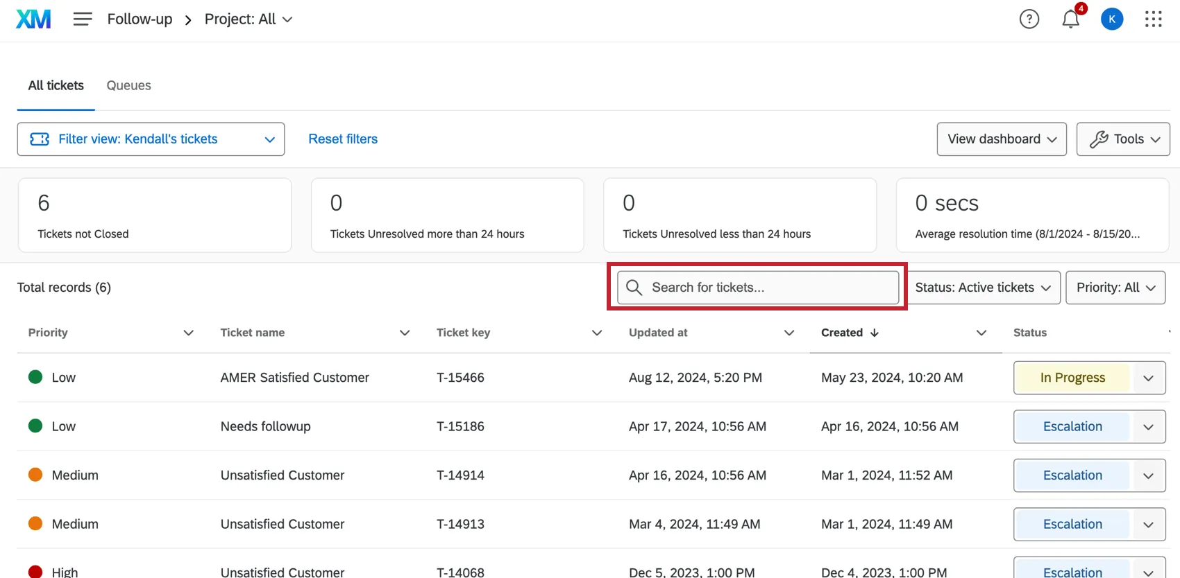 Hebt die Suchleiste auf der Follow-up