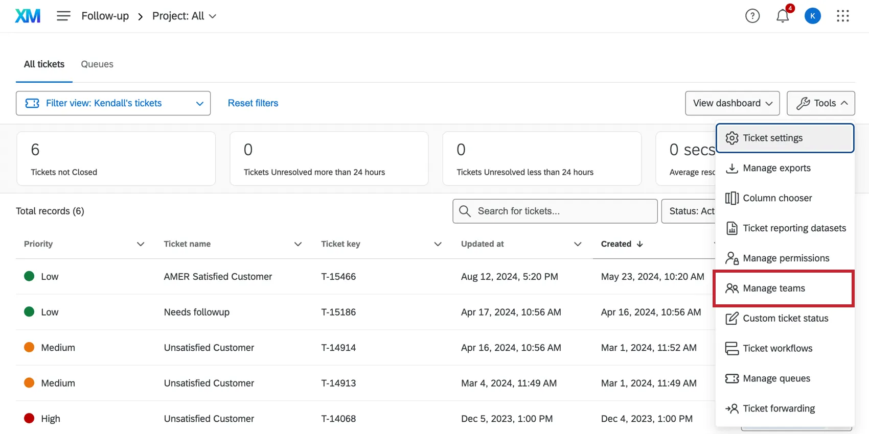 Manage teams from the tools dropdown