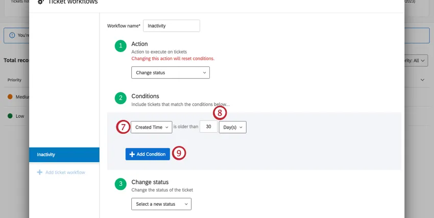 Definir condições agora que a ação está selecionada