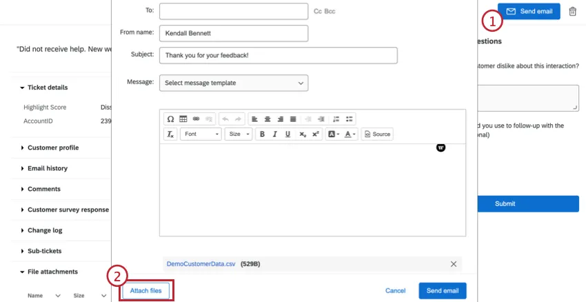 Send email from ticket