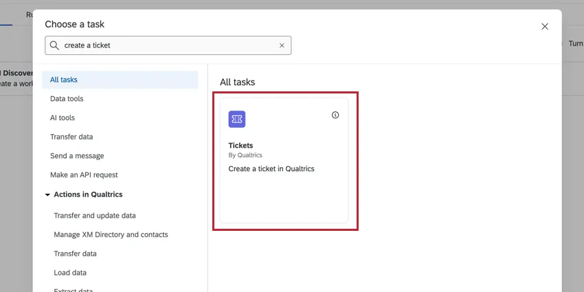 Seleccionar la tarea de tickets