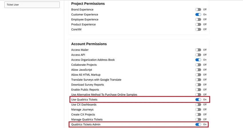 Permisos para utilizar tickets en el admin