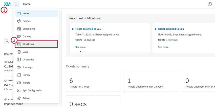 Compte Qualtrics avec flux de travail surligné
