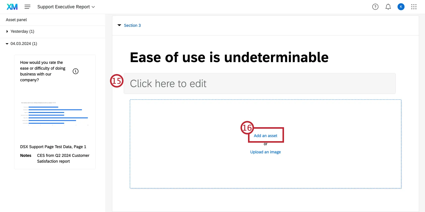 Adicionar um botão Asset na parte inferior de uma seção