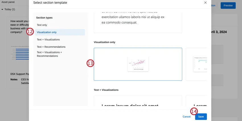 Sélectionnez un type de section et cliquez sur enregistrer