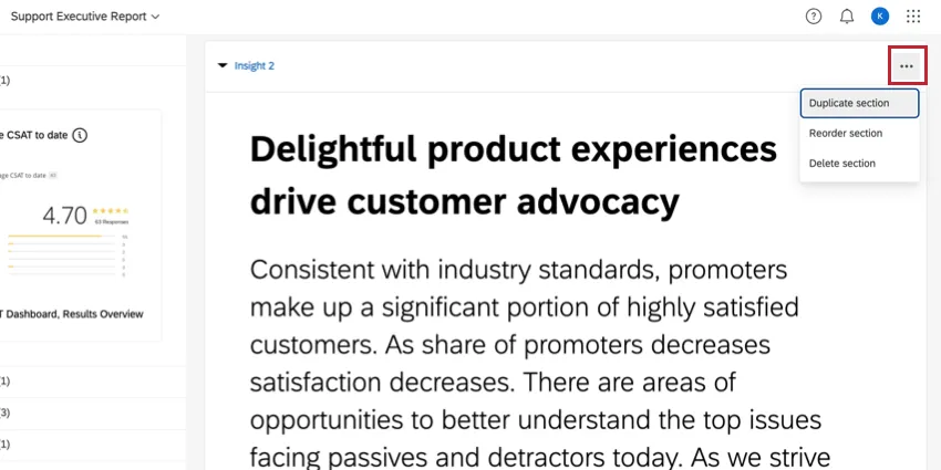 Menú de tres puntos en la esquina superior derecha de la sección