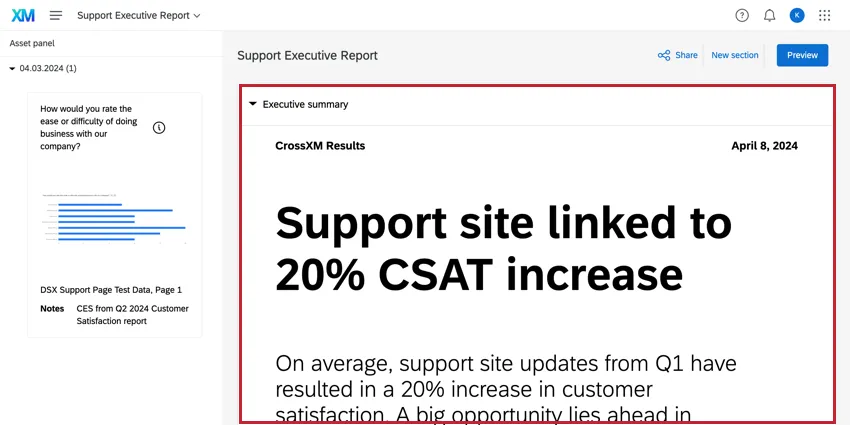 Riassunto esecutivo evidenziato nella parte superiore del report