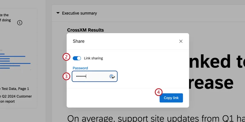 Link sharing button, password entry, and Copy Link button
