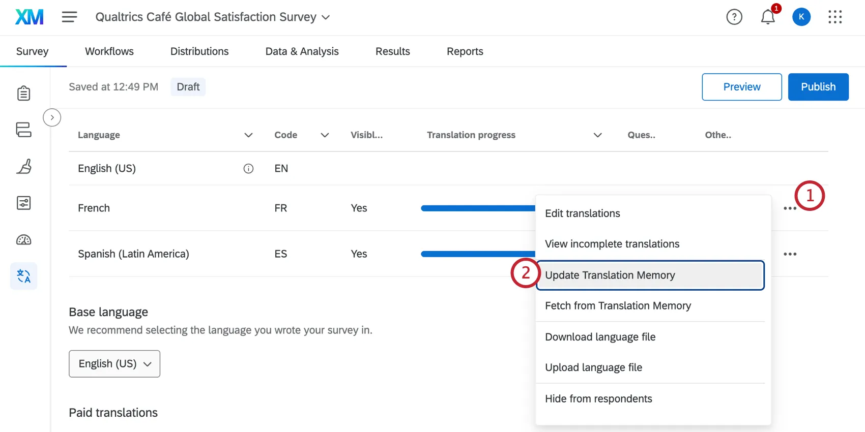 Update translation memory option