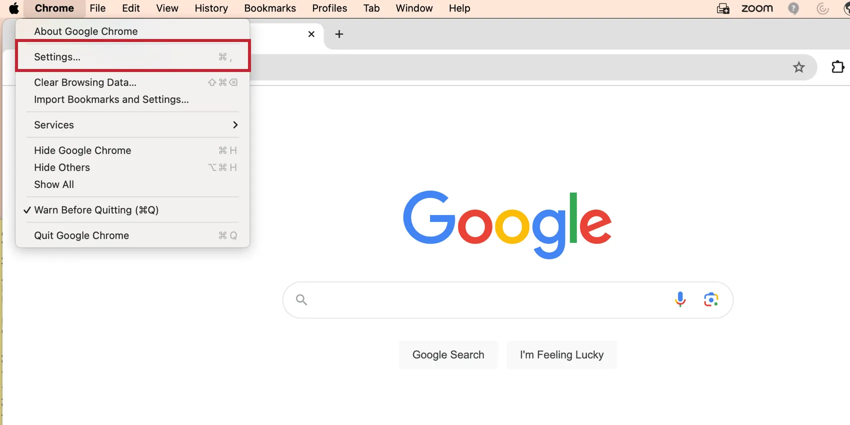 Configurações do Chrome