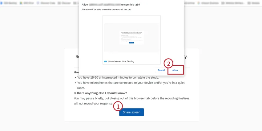 Share screen and give permission