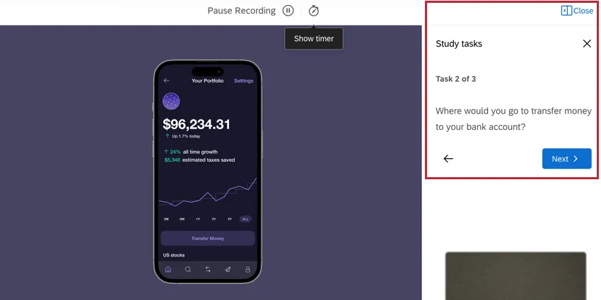 Highlights the area where you interact with tasks