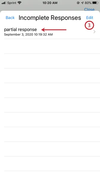 tapping edit and then selecting the responses to upload