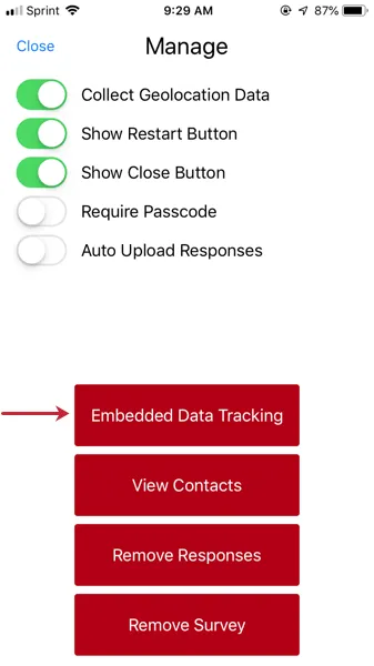 image of the embedded data tracking button