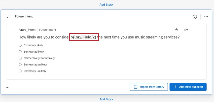 The future intent question, with the loop and merge piped text highlighted